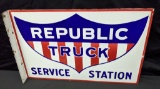 PORCELAIN FLANGE SIGN REPUBLIC TRUCK SALES SERVICE
