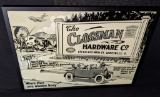 EMBOSSED TIN SIGN CLOSSMAN HARDWARE ZANESVILLE OH