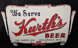 DIE CUT PORCELAIN SIGN KURTH'S BEER COLUMBUS WI