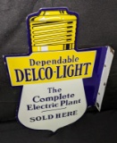 PORCELAIN FLANGE SIGN DELCO LIGHT SOLD HERE