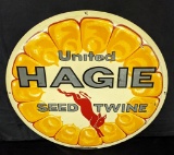 EMBOSSED TIN SIGN UNITED HAGIE SEED CORN & TWINE