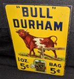 EMBOSSED TIN SIGN BULL DURHAM SMOKING TOBACCO
