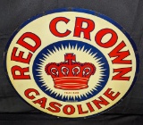 EARLY 2 SIDED TIN SIGN RED CROWN GASOLINE
