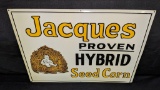NOS EMBOSSED TIN SIGN JACQUES SEED CORN