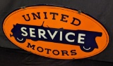 PORCELAIN SIGN UNITED MOTORS SERVICE WHITE WHEELS