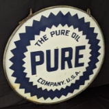 PORCELAIN SIGN THE PURE OIL CO GASOLINE IRON RING