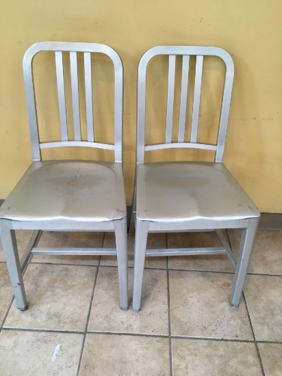 Aluminum slat back dining chairs