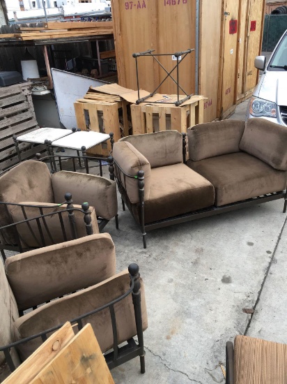 Steel patio sofa & two chairs. They are missing cushions