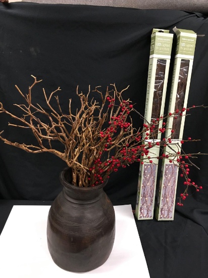 Decorative Large Vase & 39" tall  lead branches in box. Vase including branches 31" tall