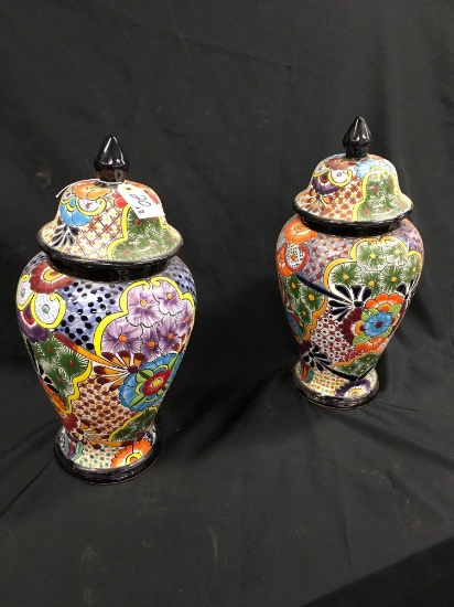 Hecho En Mexico Castillo Vases with Lids 20" tall x 9" wide