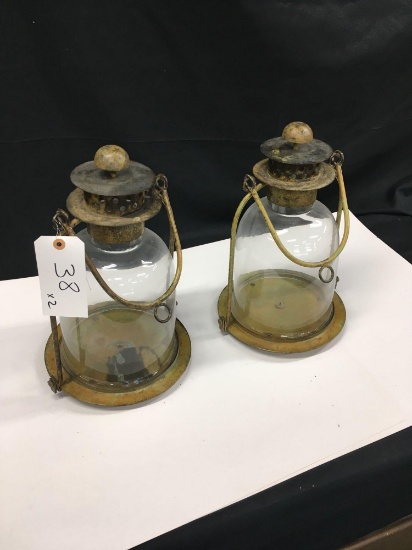 Hurricane Style Metal Candle Holder Lanterns 16" tall x 10" wide