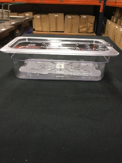 New 4" deep 1/3 pans with drain trays and lids