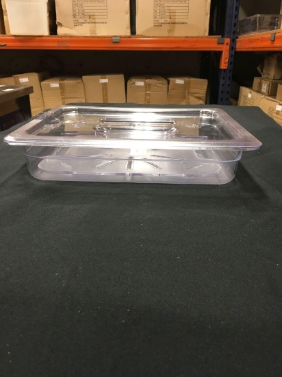 New 2 1/2" deep 1/2 pans with drain trays and lids