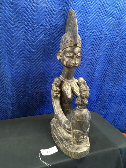 African Art Sculpture; 36" T x 9" W x 20" D Antique Yoruba wood sculpture