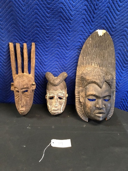 African Art; Assorted African wood wall art masks