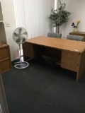 Desk, (2) chairs, (2) file cabinets with key, artificial tree and a fan, 7 pieces