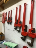 Pipe wrenches, 10 in, 12 in, 16 in. and 21 in.