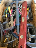 Assorted tools, C clamps, hacksaws and misc.