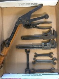 Vintage, Ford tools and a skeet thrower, 8 pieces