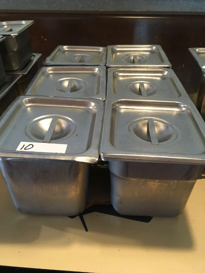 6 in deep stainless steel 1/6 pans with lids