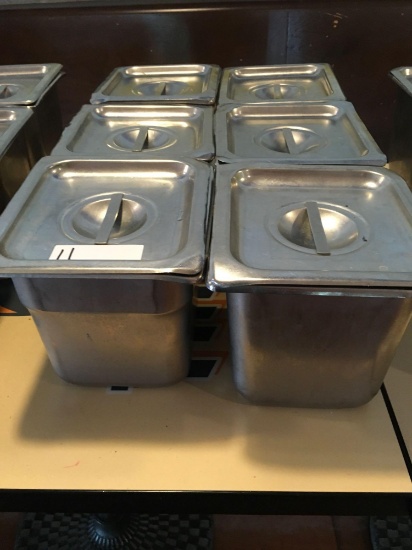 6 in deep stainless steel 1/6 pans with lids