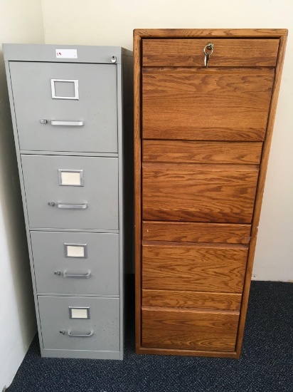 File cabinets, 4 drawer, 1 metal, 1 oak