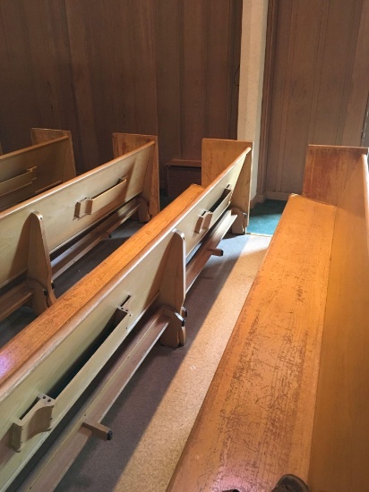 Church pews 11 ft. 6 in., 1 with kneeling board, 1 without kneeling board