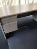 Metal desks with returns, 6 ft 3 in. left, 5 ft. right