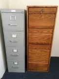 File cabinets, 4 drawer, 1 metal, 1 oak