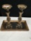 Candle stands, 12 in. tall, on mirrored tray