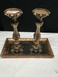 Candle stands, 12 in. tall, on mirrored tray