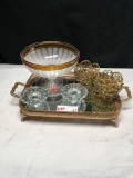 19 in. x 17 in. mirrored tray with decor, 16 pieces