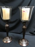 Candle holders with candles, 22 1/2 in. tall