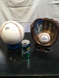 2016 World Series commemorative bronze glove and a baseball bank, 2 pieces