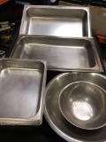 Stainless steel full pans, 1/2 pans and mixing bowls, 8 pieces