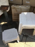 Plastic tables, table bases, step stools, 9 pieces