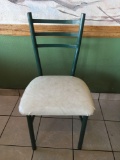 Ladder back chairs, green/tan