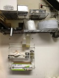 Wall shelves, 3 ft. wide and baskets with contents