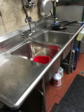 All stainless steel 2 tub sink with spray rinse, 6 ft. wide