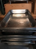 Full size pans, assorted, some perforated, 8 pieces