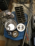 Misc. stainless steel, fryer baskets, large whisk, door hook, insert and more