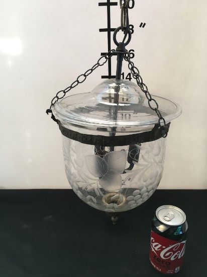 Vintage hanging glass three light lantern,metal finish fixture