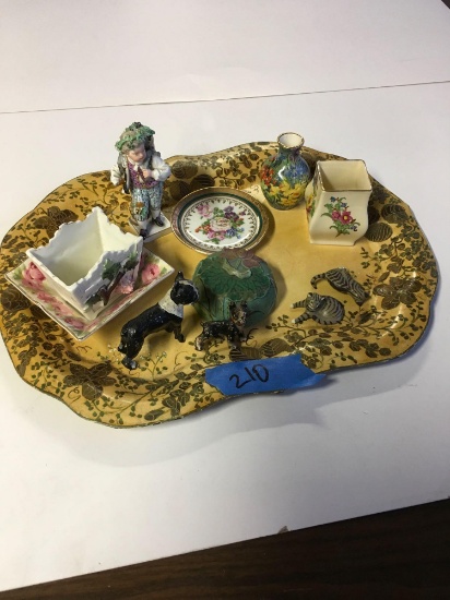 12 pieces Assorted collectible pieces. Includes tray. See pics for stamps or markings