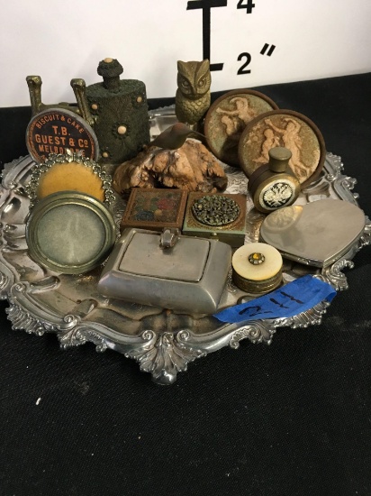 15 pieces. Assorted collectible pieces. Includes tray. See pics for stamps or markings