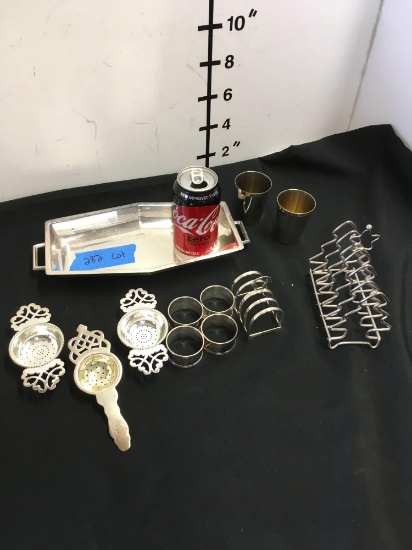 Lot of assorted vintage silver items. Includes tray