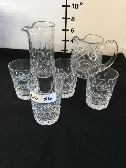 Waterford Crystal Water Pitchers and 4 Glasses, etched with AT&T Pebble Beach National Pro-Am