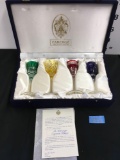 Vintage Faberge set of 4 Crystal wine goblets. In velvet original box