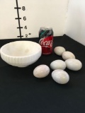 Vintage bowl and marble egg paper weights