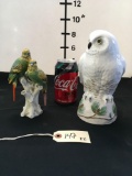 Bird & owl figurine. Owl has stamp on bottom see pic
