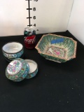 Made in Macau bowl & Oriental 3 compartment tin container